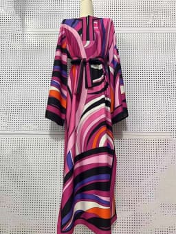 Designer style women's clothing, retro, geometric, positioning print, pullover dress, fashionable, loose, plus-size, slit skirt