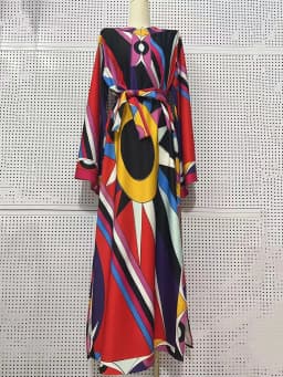 Designer style women's clothing, retro, geometric, positioning print, pullover dress, fashionable, loose, plus-size, slit skirt