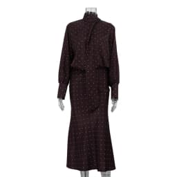 Two Piece Skirt Set Printed Polka Dot Satin Skirt Set Women's Long Sleeved Lace Up Shirt+high WAIST Midi Skirt Set