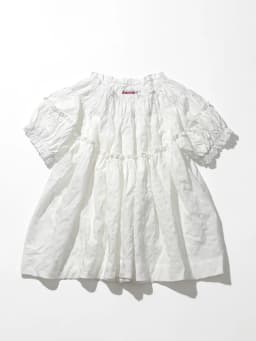 imakokoni original summer white bubble shirt for women's artistic three-dimensional texture pleated round neck shirt 265533