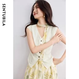 SENTUBILA Elegant Skirt Holiday Set Woman 2 Pieces V-neck Waistcoat Printing Midi Pockets Skirts Ladies Two Piece Sets W52ZA2256