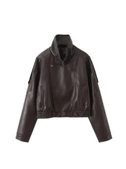 Ailegogo New Women Vintage Loose Black Short Faux Leather Jacket Streetwear Female Zipper Belt Coat Outwear