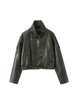 Ailegogo New Women Vintage Loose Black Short Faux Leather Jacket Streetwear Female Zipper Belt Coat Outwear