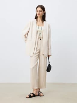 ZIQIAO Petite Size Linen Double Placket Fashion Suit Jacket for Women 2025 Spring New Design Modern Blazer 25ZQ91144