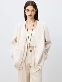 ZIQIAO Petite Size Linen Double Placket Fashion Suit Jacket for Women 2025 Spring New Design Modern Blazer 25ZQ91144