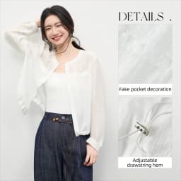 SENTUBILA Women's Lyocell White Shirt 2026 Spring Summer Round Neck Long Sleeve Drawstring Sheer Casual Top 161WB5014