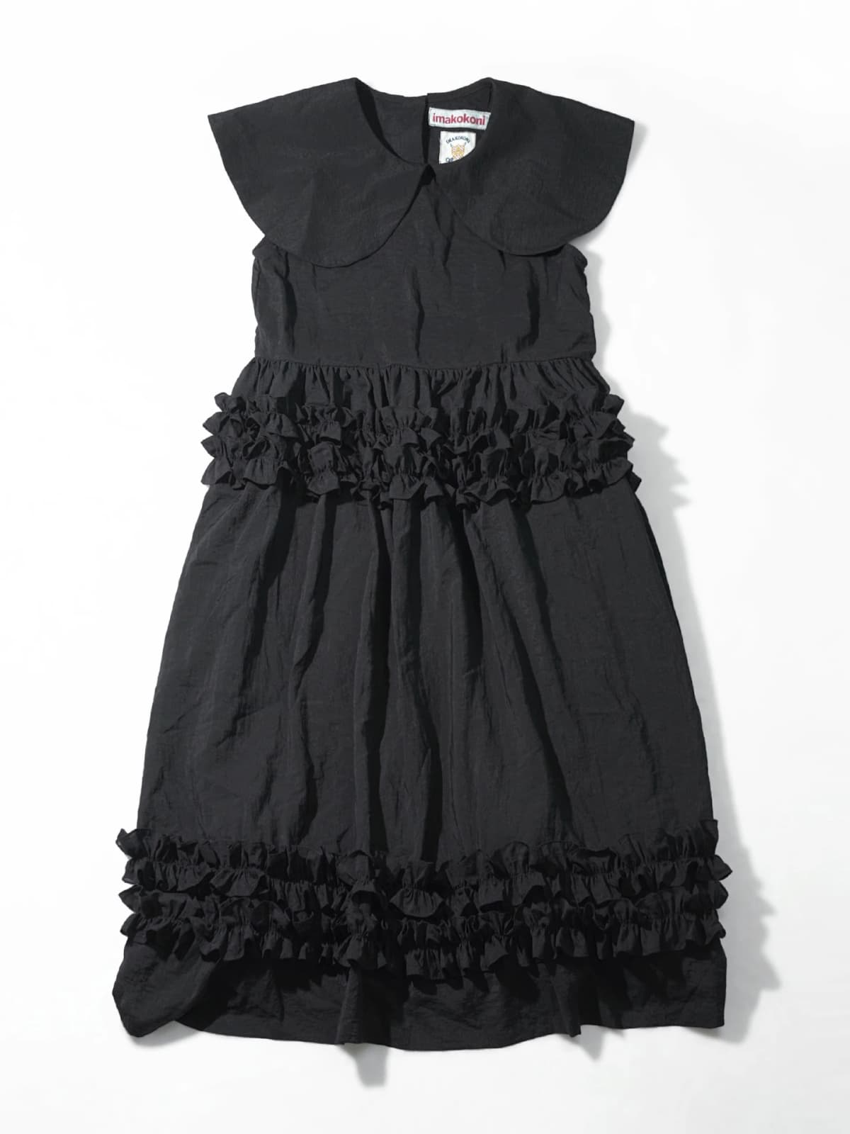Black temperament dress, women's imakokoni original, summer casual art texture, doll neck sleeveless mid length skirt 265573