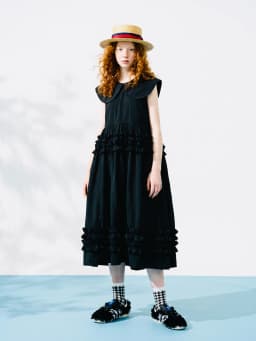 Black temperament dress, women's imakokoni original, summer casual art texture, doll neck sleeveless mid length skirt 265573