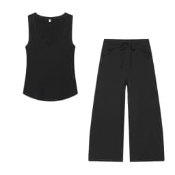 TFMLN Casual Sleeveless Top Pants Women Set Slim Solid Tee Lace Up Straight Pant Female 2026 Summer Lady Vintage Trouser Suit