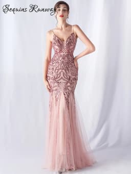 Sexy Elegant Long Wedding Evening Dresses for Women 2026 Mesh Birthday Party Dresses Woman Pink Maxi Sequin Summer Dress Vestido