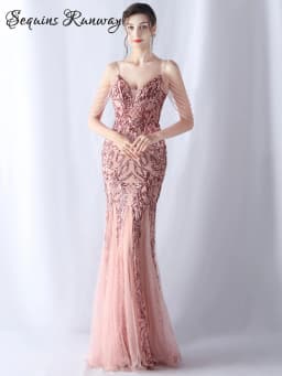 Sexy Elegant Long Wedding Evening Dresses for Women 2026 Mesh Birthday Party Dresses Woman Pink Maxi Sequin Summer Dress Vestido