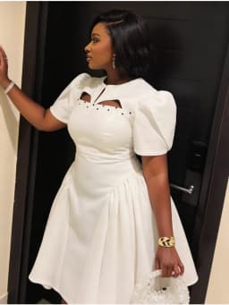 Elegant White Cutout Puff Sleeve Mini Dress Luxury Rhinestone Beading High Waist A-Line Party Dress Trendy Summer Club Vestidos