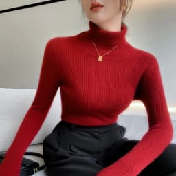 100% Cashmere Sweater Women's Knitted Pullover Sweater High Neck Solid Color Slim Fit Soft Cashmere Basic Women's Sweater