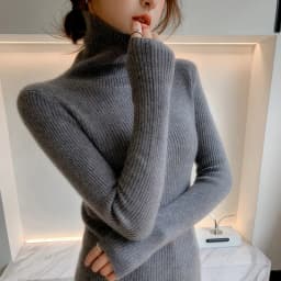100% Cashmere Sweater Women's Knitted Pullover Sweater High Neck Solid Color Slim Fit Soft Cashmere Basic Women's Sweater