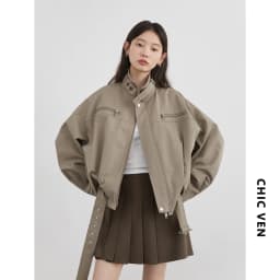 CHIC VEN Fashion Women Jackets Streetwear Casual Solid Retro Stand Up Collar Short Coat Girl Top Autumn Winter 2025