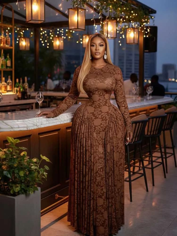 Maxi Dress Woman Long Sleeve Spring High Waist Slimming Dress with Lingerie Thin Strap Dress Sexy Evening Dresses Woman Elegant