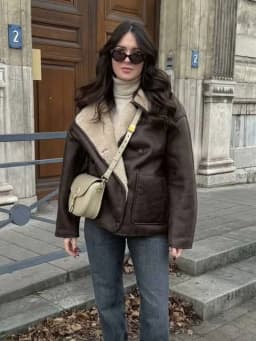 HH Female Autumn Vintage Faux Leather Fleece Jackets Long Sleeves Lapel Single Breasted Pockets Coats Winter Casual Outerwear