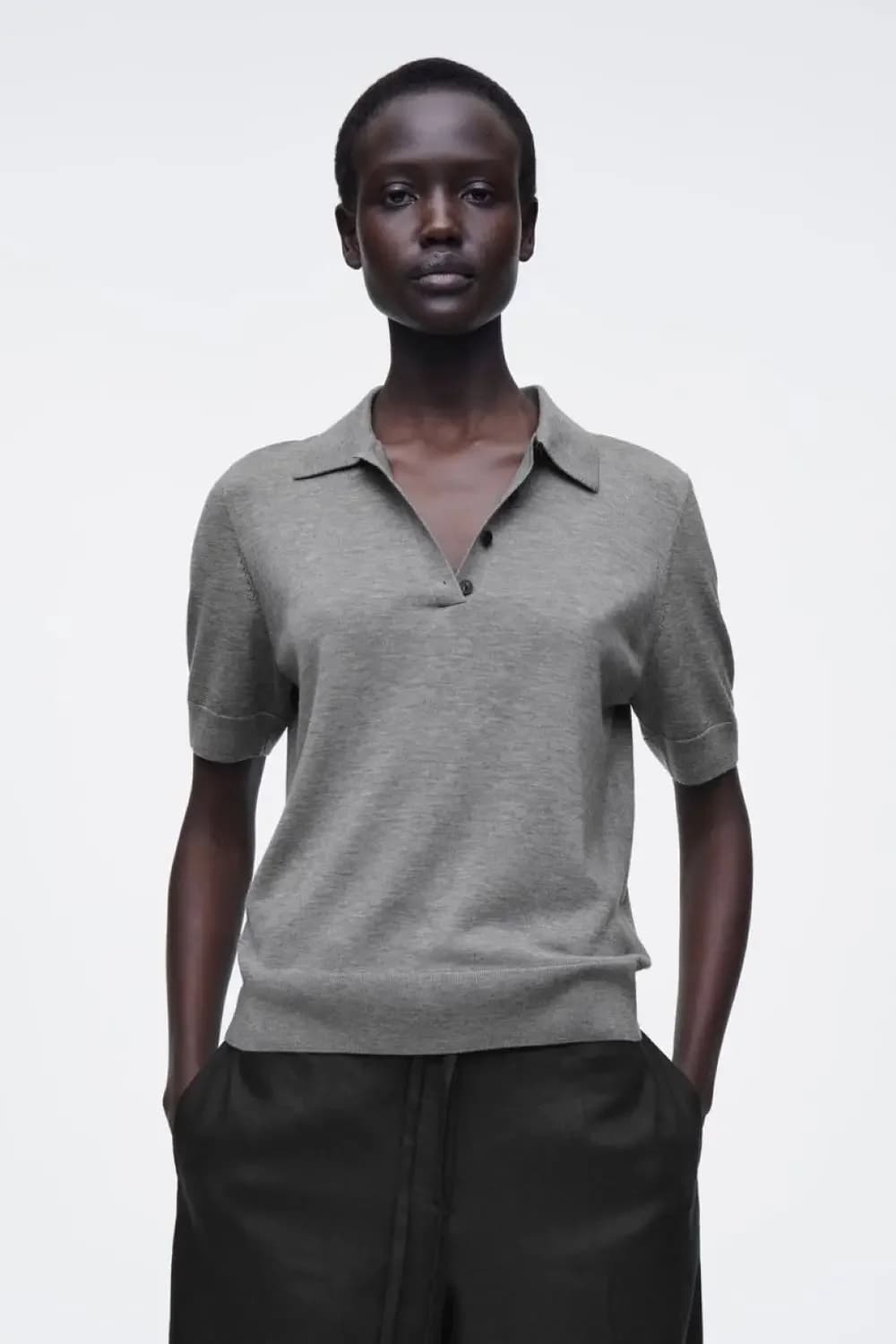 XIMIAN APPAREL 2026 YAZHIMEI cos spring new style of Ladies' casual fashionable and slim-fitting grey wool blend POLO shirt