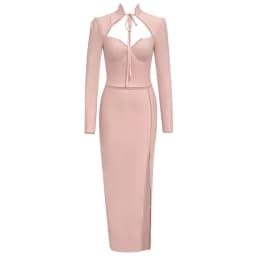 Sexy Striped Lace Up Midi Calf Women Bandage Dress Long Sleeve Square Collar Split Bodycon Celebrity Evening Party Dress