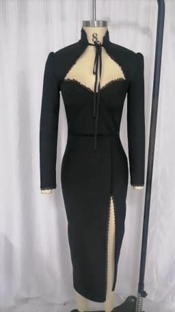 Sexy Striped Lace Up Midi Calf Women Bandage Dress Long Sleeve Square Collar Split Bodycon Celebrity Evening Party Dress