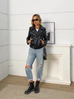 Ailegogo Spring Autumn Women Streetwear Rivet Zipper Belt Faux Leather Jacket Vintage Female Moto Biker Coat Outwear