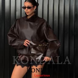 KONDALA Casual Chic Black Leather Jackets Women Long Sleeve Buttons Elastic Oversized Coats Fashion 2026 Spring Streetwear Coats