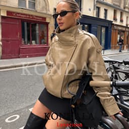 KONDALA Casual Chic Black Leather Jackets Women Long Sleeve Buttons Elastic Oversized Coats Fashion 2026 Spring Streetwear Coats