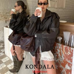 KONDALA Casual Chic Black Leather Jackets Women Long Sleeve Buttons Elastic Oversized Coats Fashion 2026 Spring Streetwear Coats