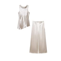 TFMLN Fashion Pant Suit for Women Summer Rhinestone Embellished High-end Sleeveless Top Straight Pants Elegant Shinny 2pcs Set