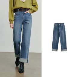 TOYOUTH Women Denim Jeans 2025 Autumn New Lyocell Rolling Up Hem Elastic and Simple Straight Leg Ankle Length Pants