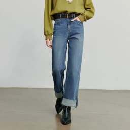 TOYOUTH Women Denim Jeans 2025 Autumn New Lyocell Rolling Up Hem Elastic and Simple Straight Leg Ankle Length Pants