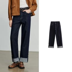 TOYOUTH Women Denim Jeans 2025 Autumn New Lyocell Rolling Up Hem Elastic and Simple Straight Leg Ankle Length Pants