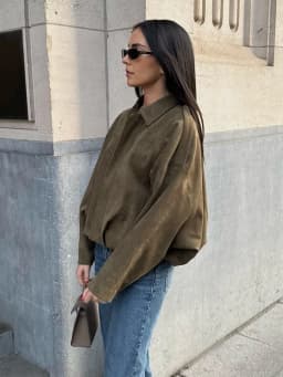 HH Women's Suede Texture Jacket High Street Turn-Down Collar Long Sleeve Elastic Zipper Button Solid Spring Trendy Coat