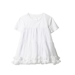 imakokoni White Layered Ruffled Mesh Splicing Short Sleeve T-Shirt Tops Women's T-Shirts Casual Female Clothing for Women