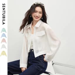SENTUBILA Lyocell Shirt Women Sun Protection See-Through Tops 2026 Spring Summer Short Shirt Jacket Woman Shackets Q61WF6012