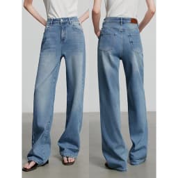 TOYOUTH Women Denim Jeans 2025 Spring New Fashionable Embroidered Mid Wasit Versatile Wide Leg Pants