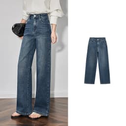 TOYOUTH Women Denim Jeans 2025 Spring New Fashionable Embroidered Mid Wasit Versatile Wide Leg Pants
