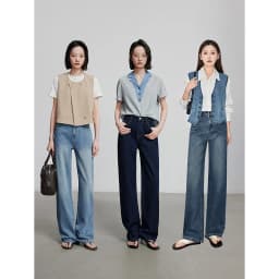 TOYOUTH Women Denim Jeans 2025 Spring New Fashionable Embroidered Mid Wasit Versatile Wide Leg Pants