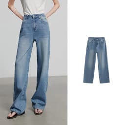TOYOUTH Women Denim Jeans 2025 Spring New Fashionable Embroidered Mid Wasit Versatile Wide Leg Pants