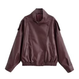 Women 2025 Fall Winter Leather Standing Collar Jacket Faux PU Zipper Pilot Jacket Coat Casual Fashion Outwear Ladies Jacket