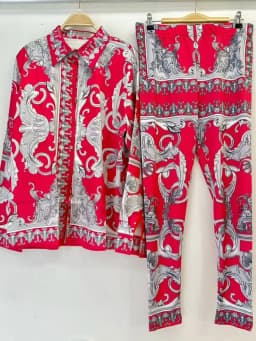 Retro Printed Lapel Long-Sleeved Shirt 2025 Spring Women's New Suit + Elastic Waist Slim Elastic Feet Pants Fashion Two-Piece Su