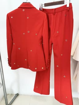 HIGH STREET 2026 FW Designer Fashion Runway Suit Set Ladies Slim Fit Single Button Rivet Gromet Blazer Jacket Pants Suit