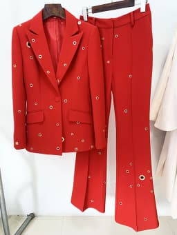 HIGH STREET 2026 FW Designer Fashion Runway Suit Set Ladies Slim Fit Single Button Rivet Gromet Blazer Jacket Pants Suit