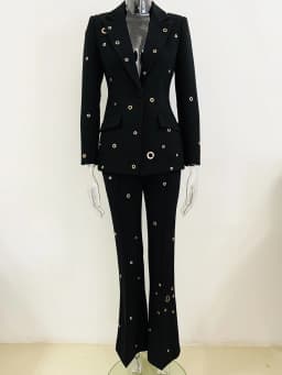 HIGH STREET 2026 FW Designer Fashion Runway Suit Set Ladies Slim Fit Single Button Rivet Gromet Blazer Jacket Pants Suit