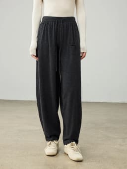 Birdtree 100% Sheep Wool Knitted Drawstring Cocoon Pants,Women Elastic Waist Pocket Trousers, 2025 Autumn Lantern Pants T59732JF