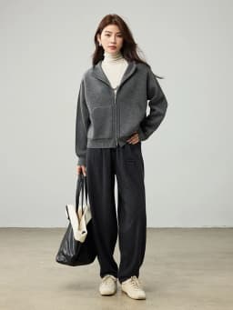 Birdtree 100% Sheep Wool Knitted Drawstring Cocoon Pants,Women Elastic Waist Pocket Trousers, 2025 Autumn Lantern Pants T59732JF