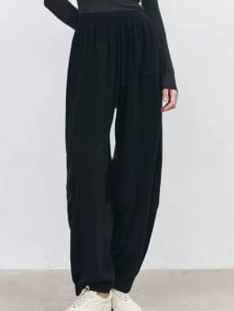 Birdtree 100% Sheep Wool Knitted Drawstring Cocoon Pants,Women Elastic Waist Pocket Trousers, 2025 Autumn Lantern Pants T59732JF