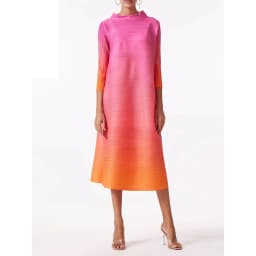 YUDX Miyake Elegant Gradient Pleated Dress Turtleneck Full Sleeves Pink Orange Fashion Mid-Calf Dresses For Women 2025 New