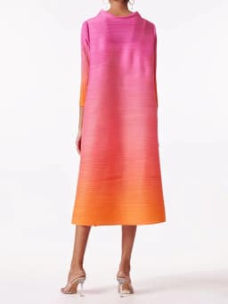 YUDX Miyake Elegant Gradient Pleated Dress Turtleneck Full Sleeves Pink Orange Fashion Mid-Calf Dresses For Women 2025 New