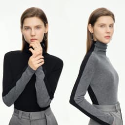 Amii Women Sweaters 2024 Winter Minimalism Long Sleeve High Neck Slim Soft Knit Tops Jumper Patchwork Sweater Clothing 12414019